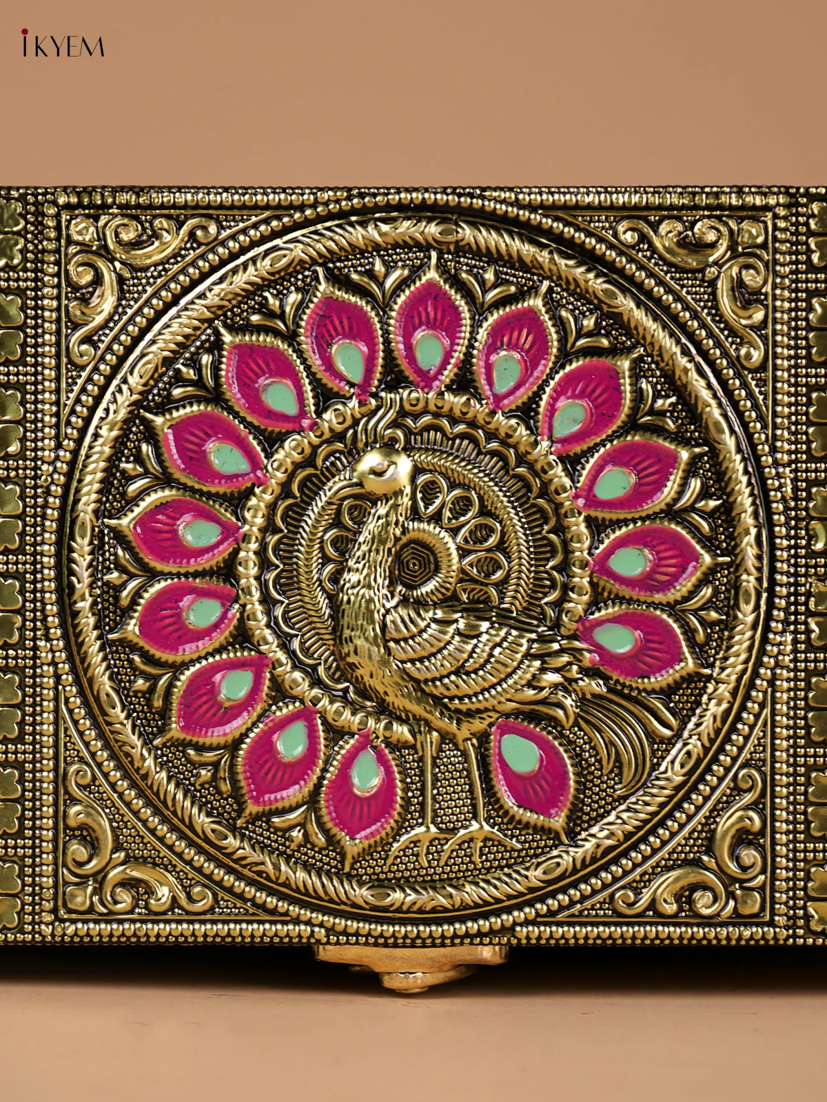 Meenakari Wooden Dry Fruit Box with 2 Glass Jars - Peacock design-KEE25002 - Image 5