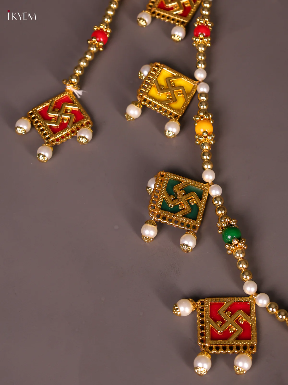 Swastik Thoran Set With Pearls-Gold-KEE27002 - Image 3