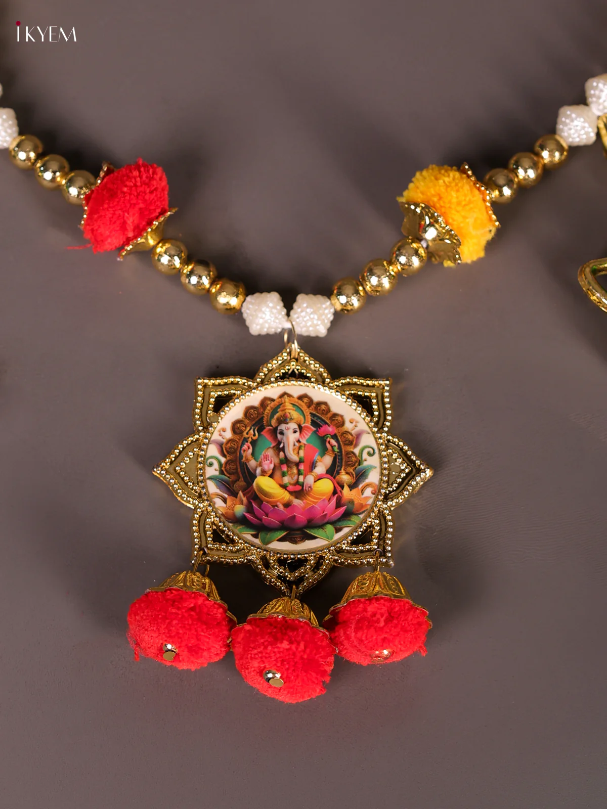 Ganesha Printed Thoran Set With Pearls-KEE27003 - Image 2