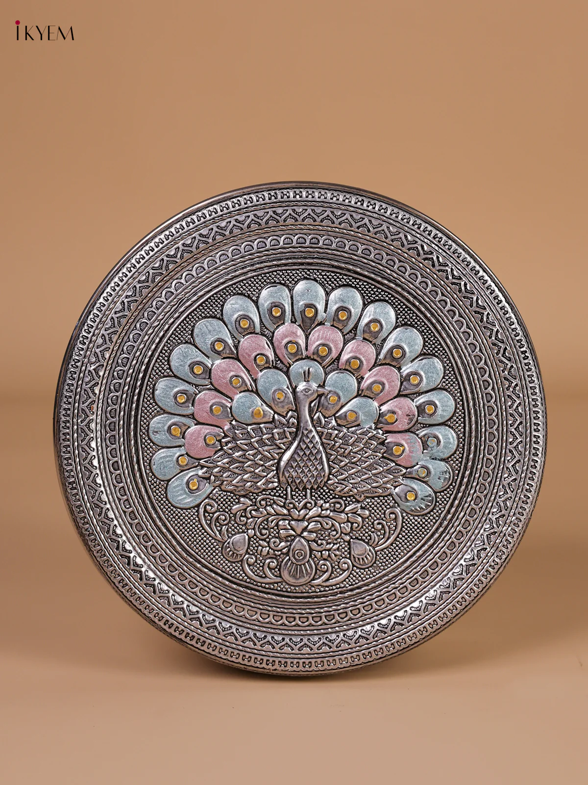 Meenakari Storage Box With Peacock Design (8x8)-Pink-KEE27005 - Image 3
