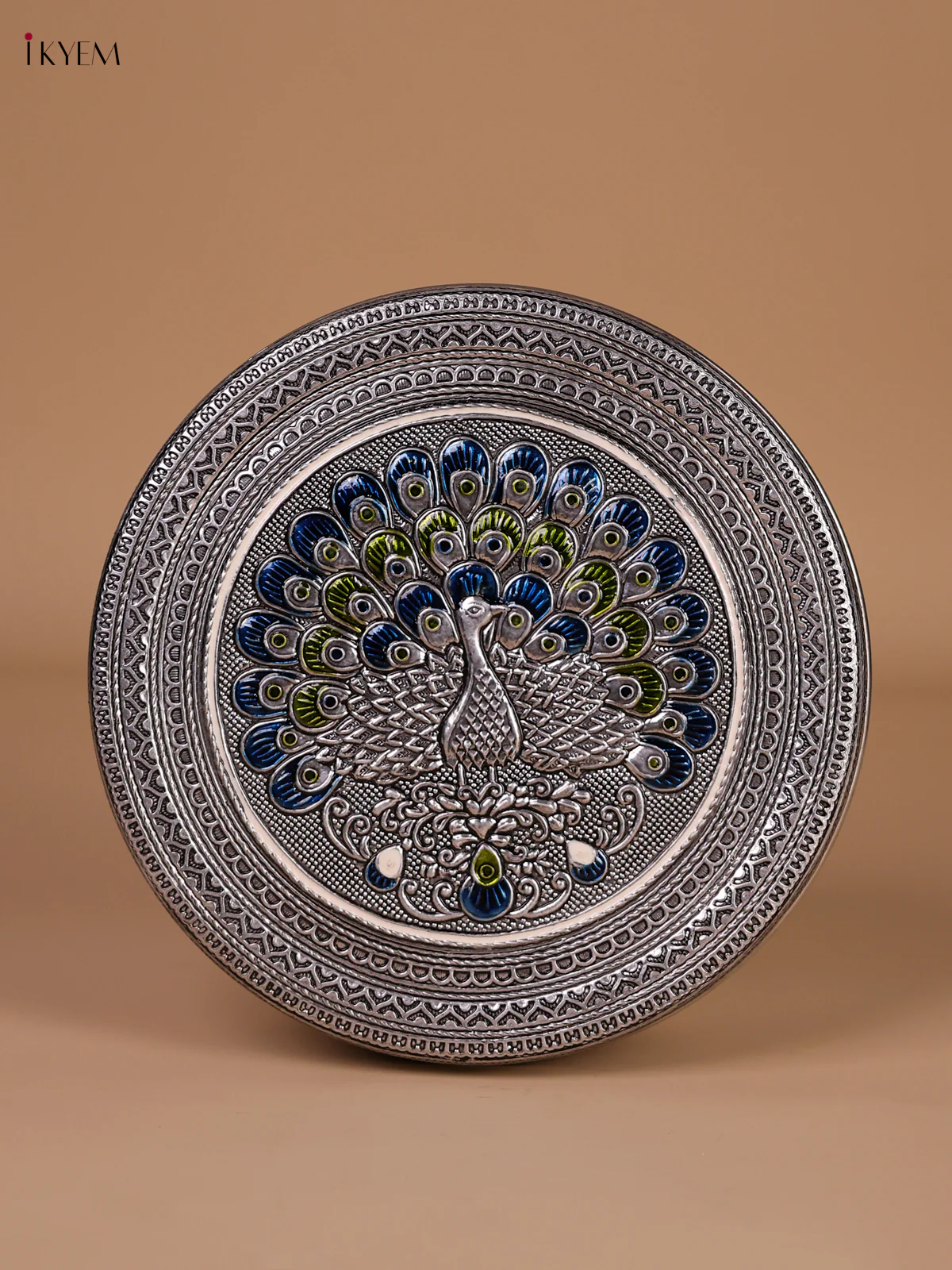 Meenakari Storage Box With Peacock Design (6.5x6.5)-Blue-KEE27010 - Image 3