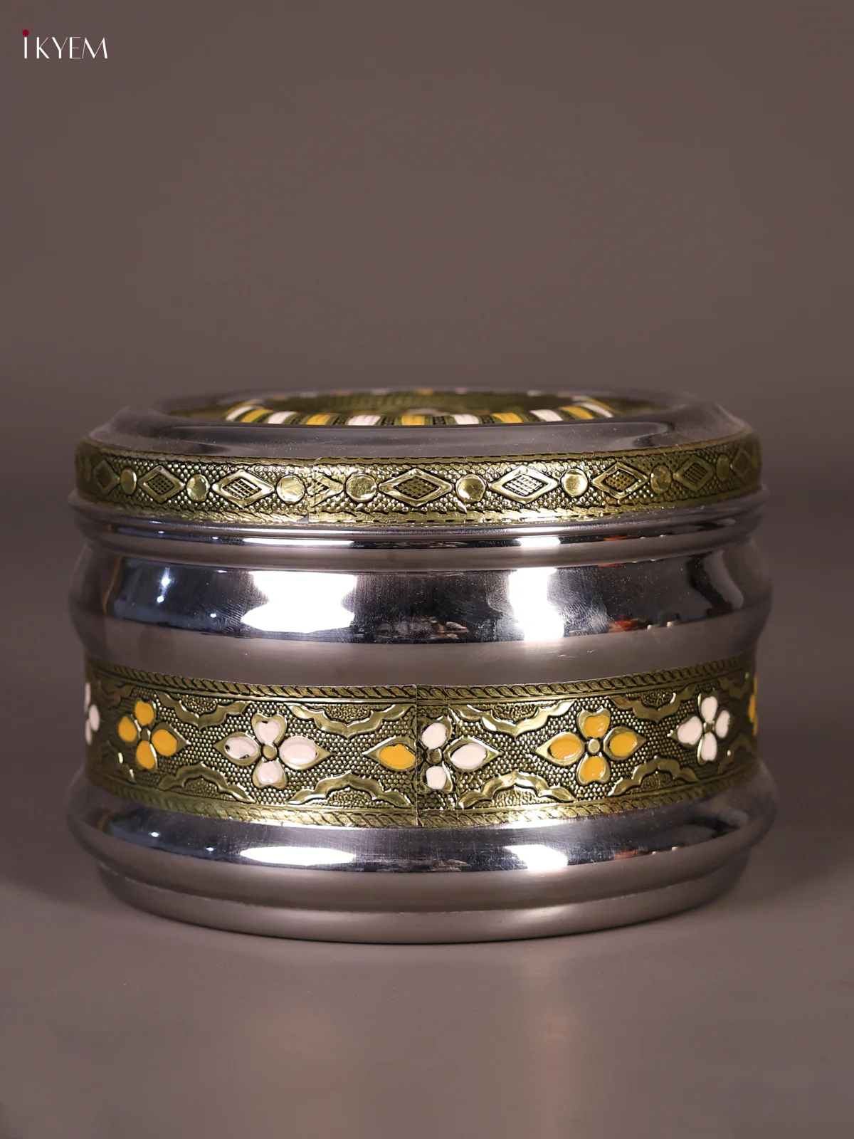 Meenakari Storage Box With Flower Design (6x6)-Gold-KEE27016 - Image 3