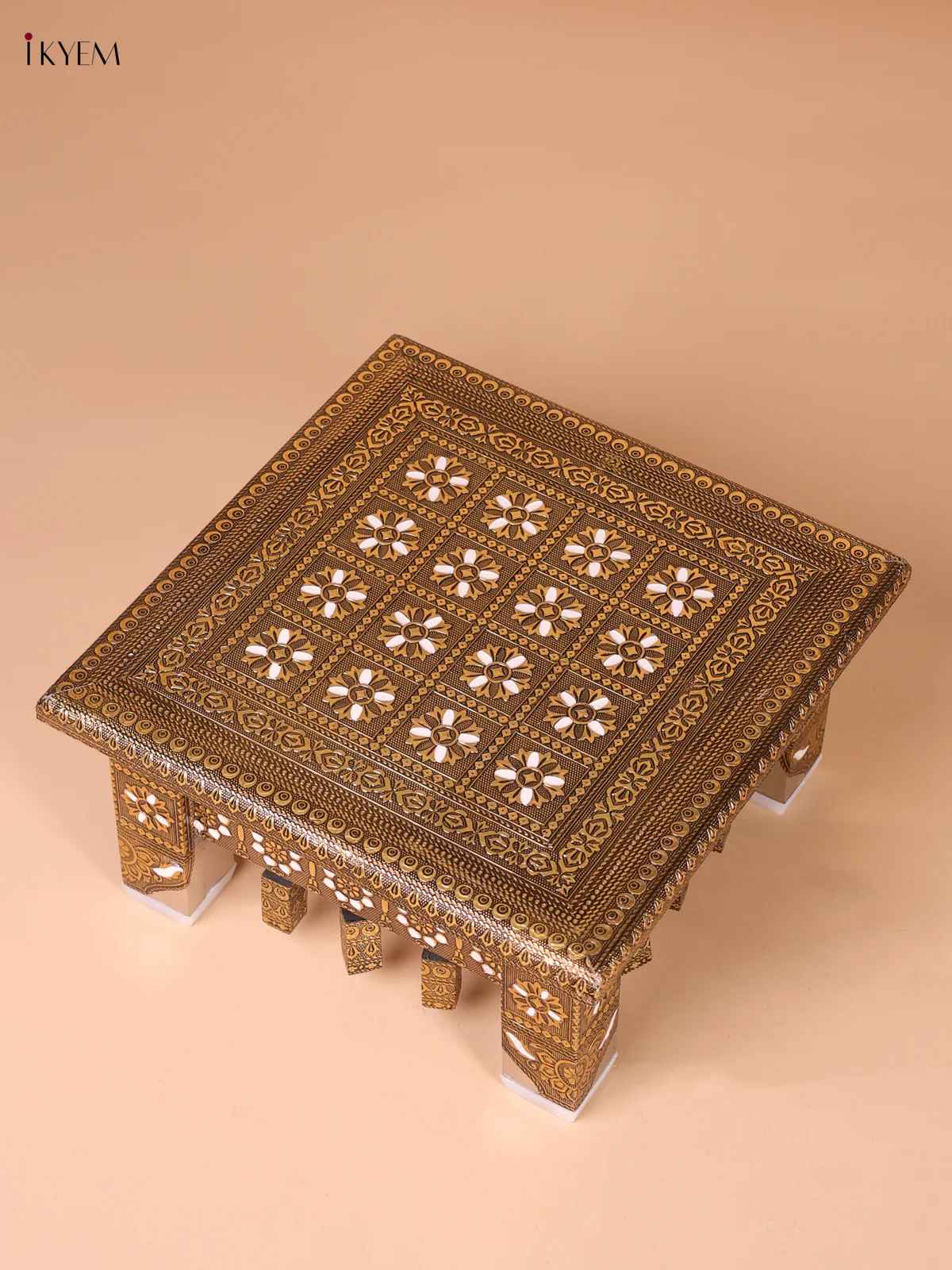 Hand Crafted Gold Oxidized With SS Leg Wooden Manai (12x12)-KEF03002 - Image 2