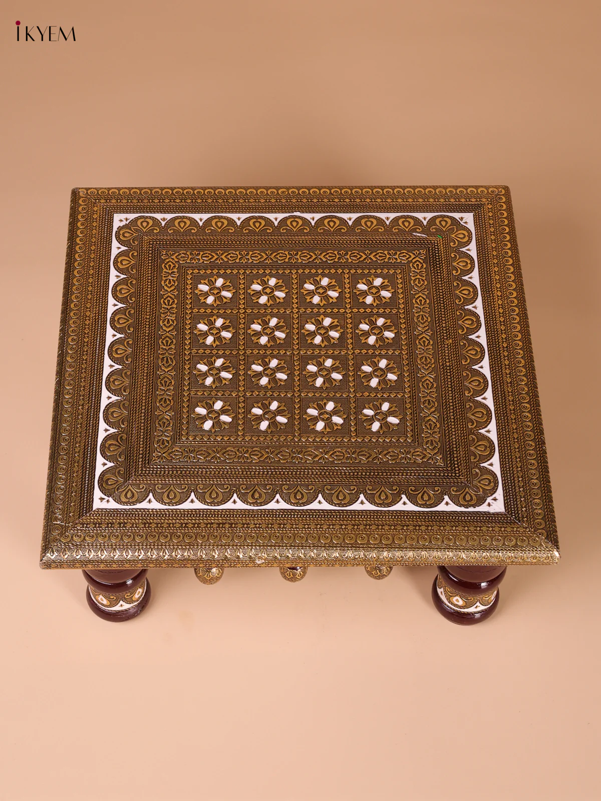 Hand Crafted Gold Oxidized Khatli Wooden Manai(16x16)-KEF03004