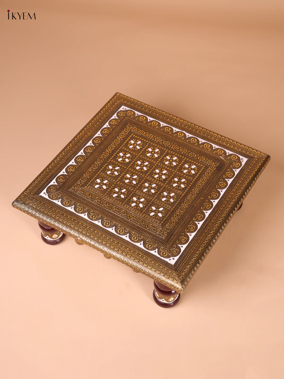 Hand Crafted Gold Oxidized Khatli Wooden Manai(16x16)-KEF03004 - Image 2