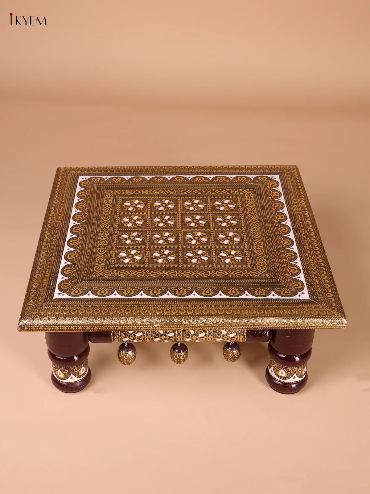 Hand Crafted Gold Oxidized Khatli Wooden Manai(16x16)-KEF03004 - Image 5