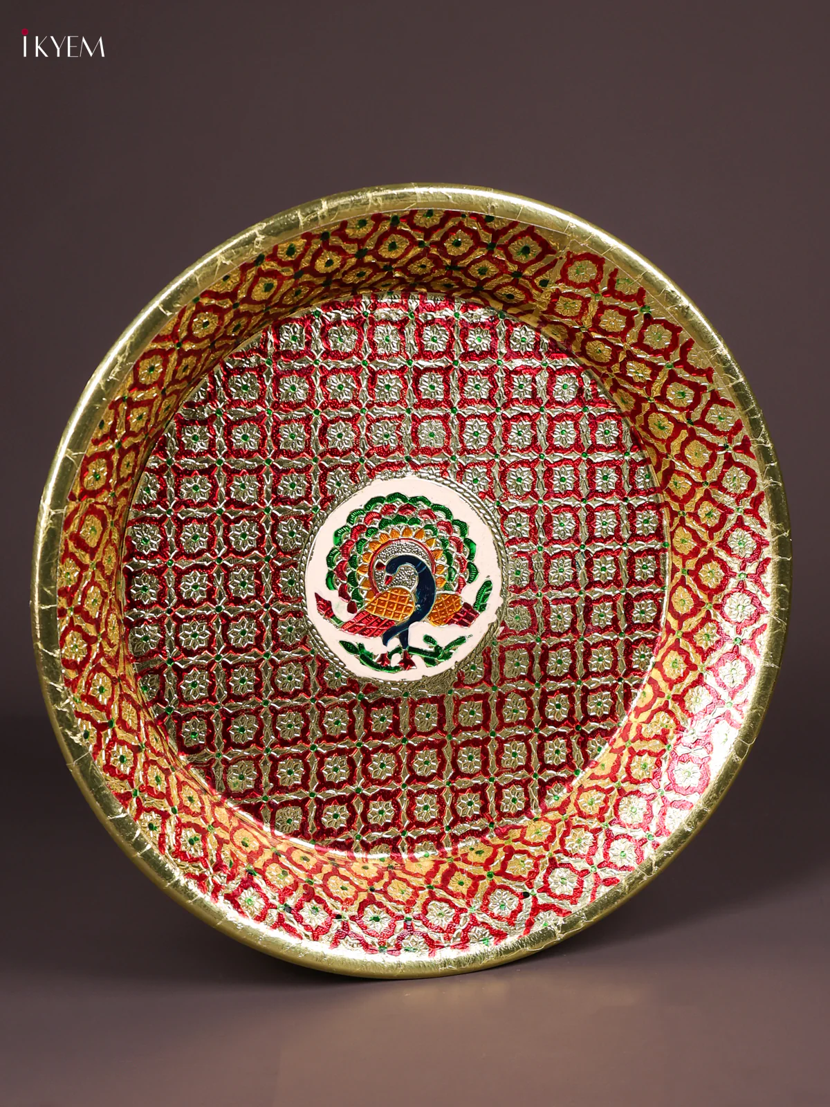 Peacock Design Meenakari Plate - Red(14.5x14.5)-KEF03006 - Image 4