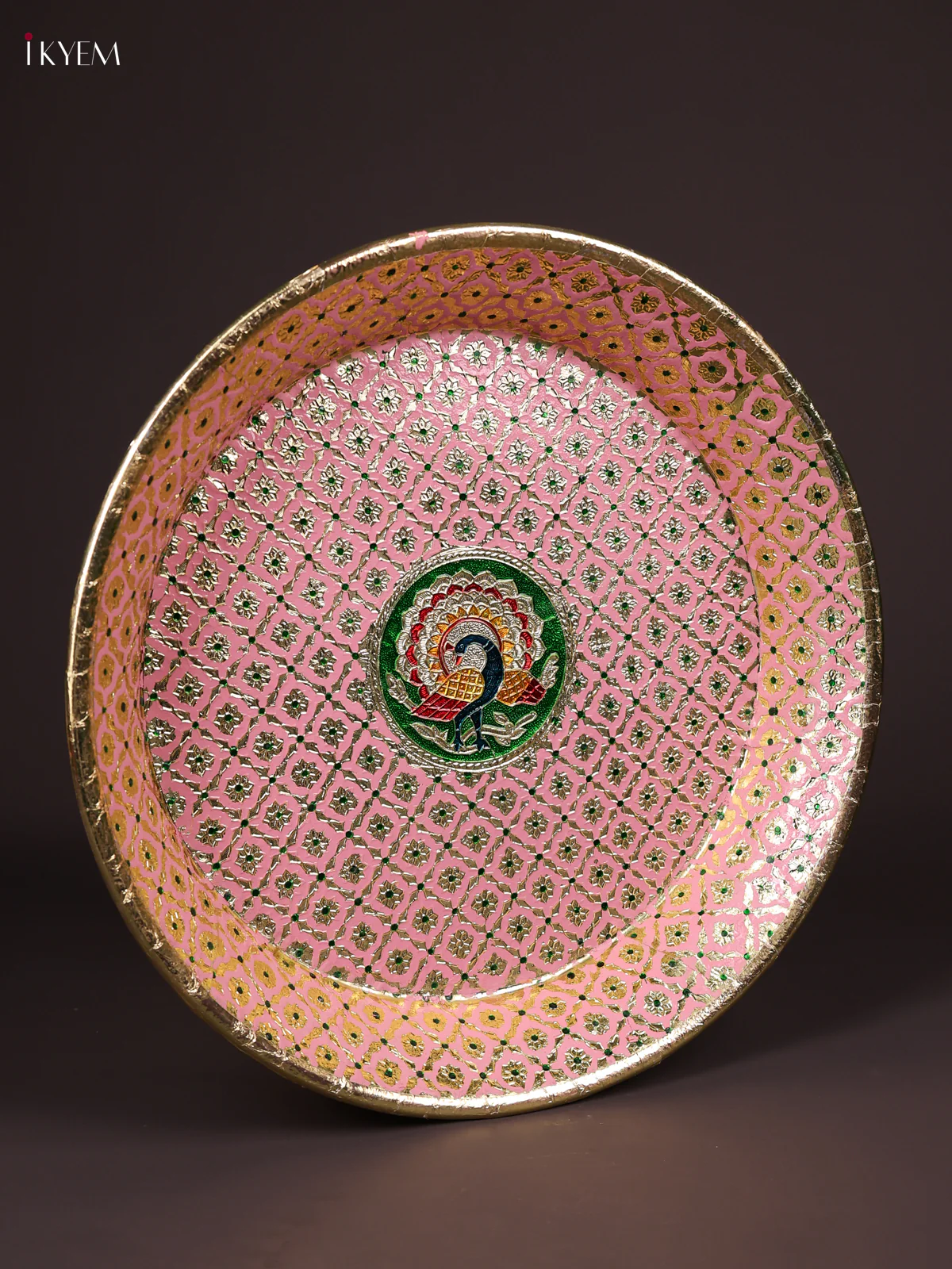 Meenakari Round Plate - Pink (14.5x14.5)-KEF03007 - Image 4