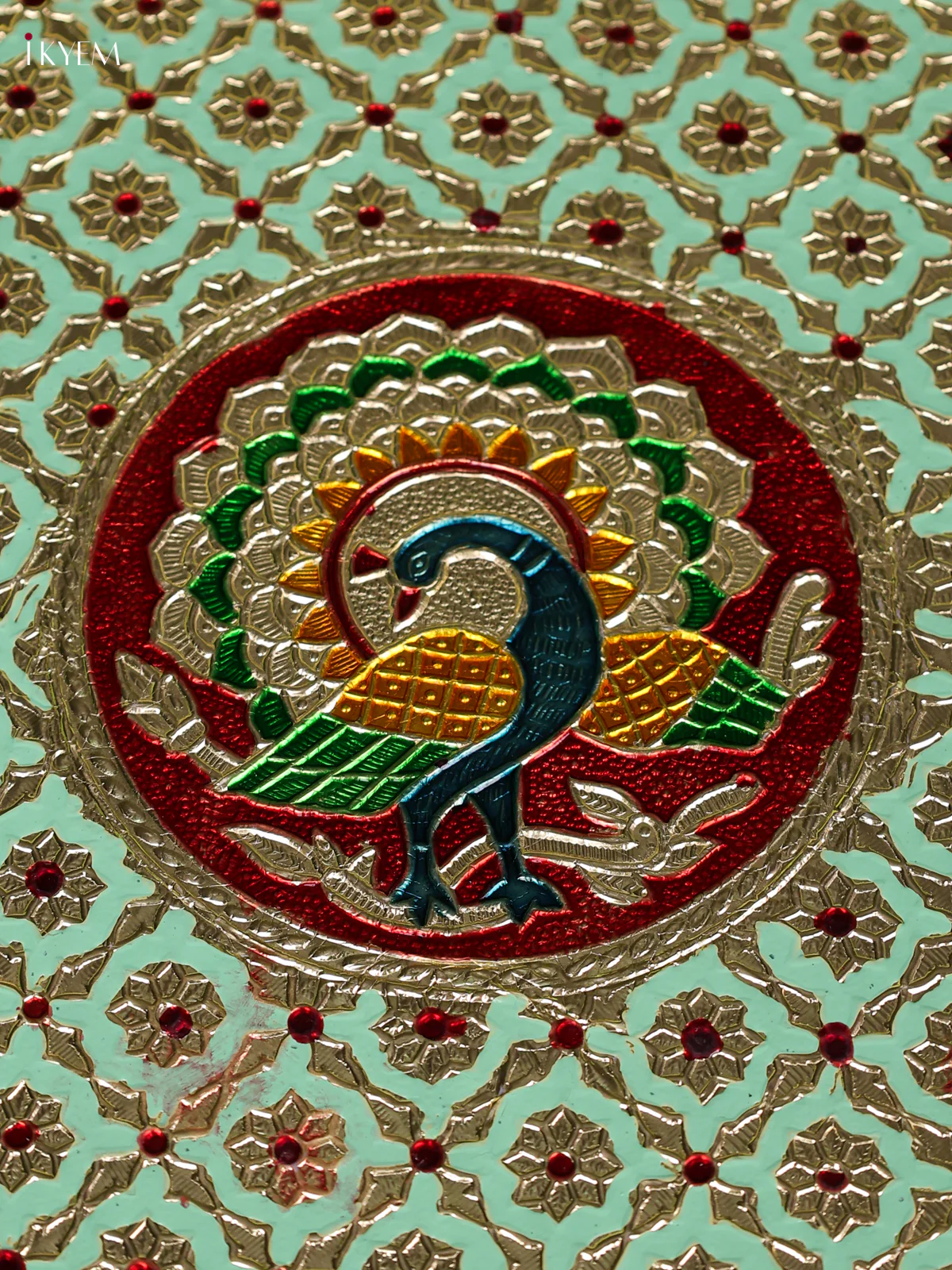 Peacock Design Meenakari Plate - Green(14.5x14.5)-KEF03008 - Image 2