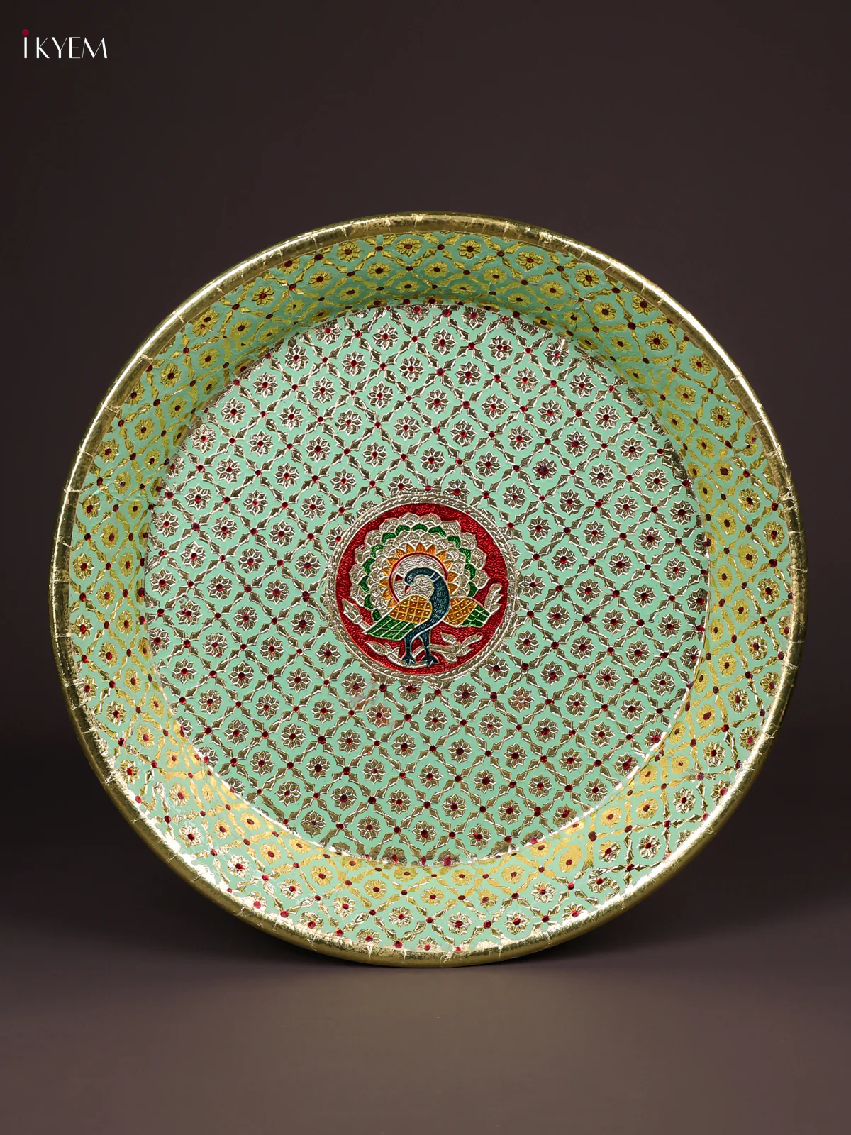 Peacock Design Meenakari Plate - Green(14.5x14.5)-KEF03008 - Image 3