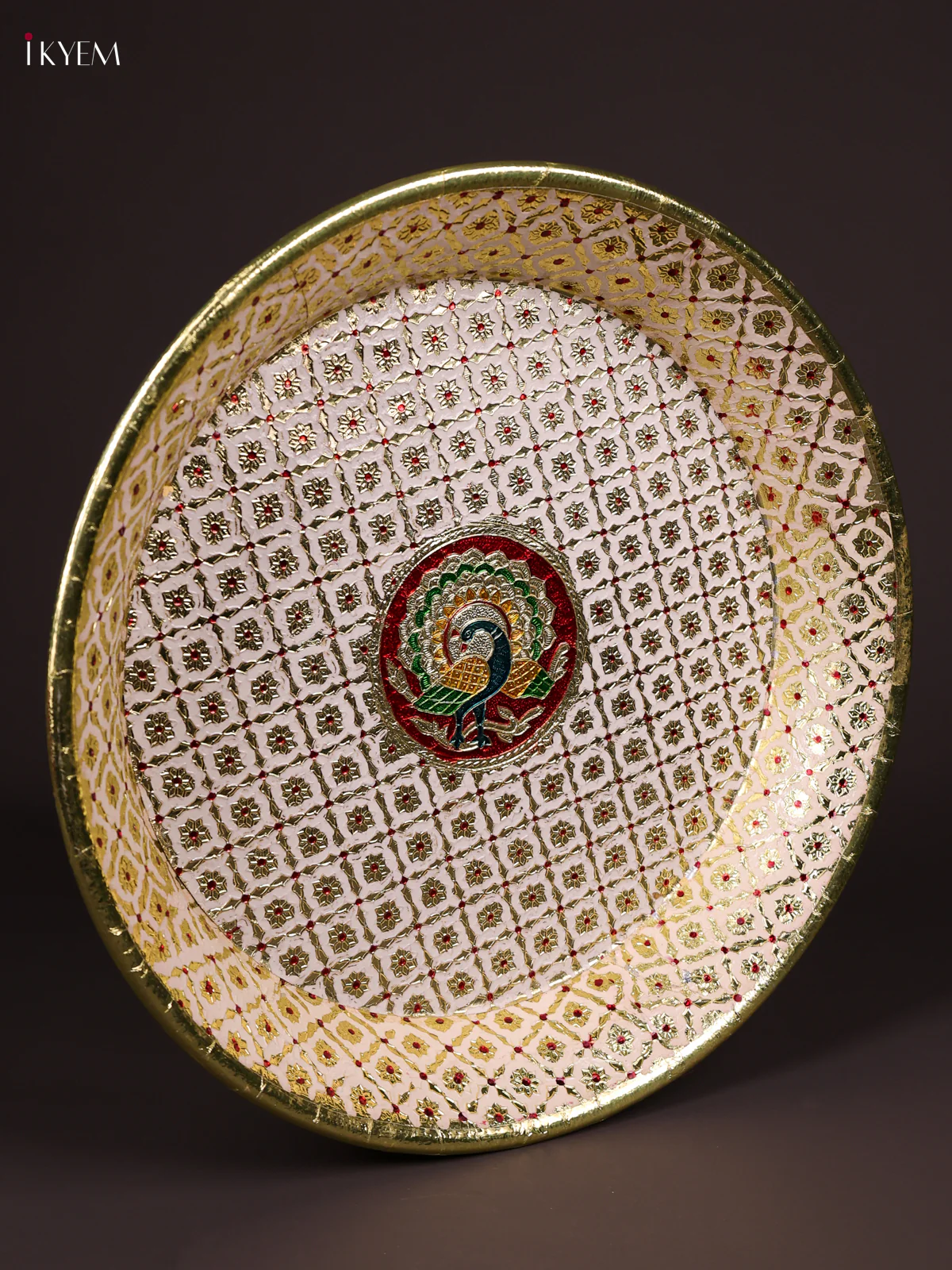Peacock Design Meenakari Plate - Cream(14.5x14.5)-KEF03009 - Image 4