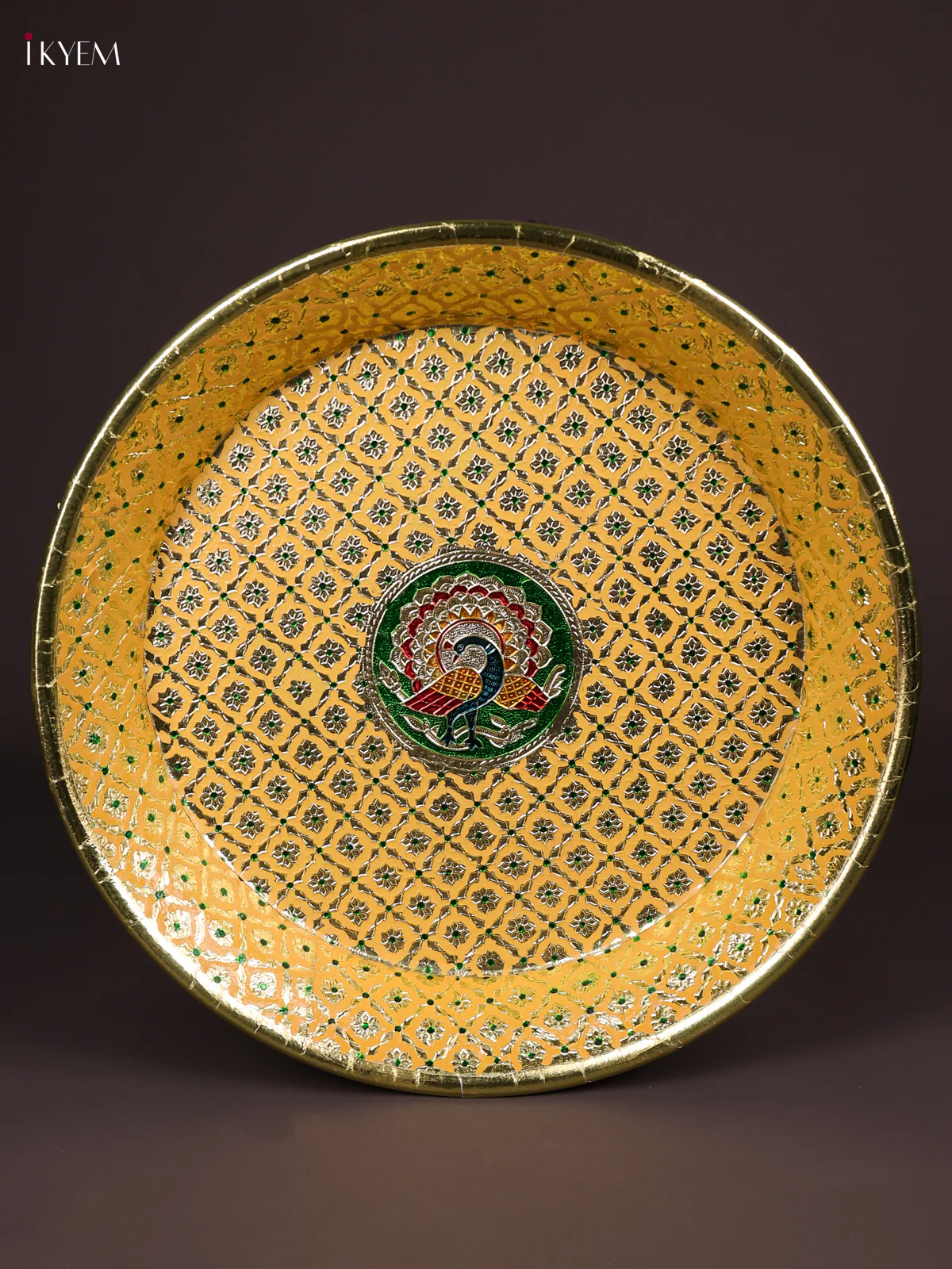 Meenakari Round Plate - Yellow - (14x14)-KEF03013 - Image 3
