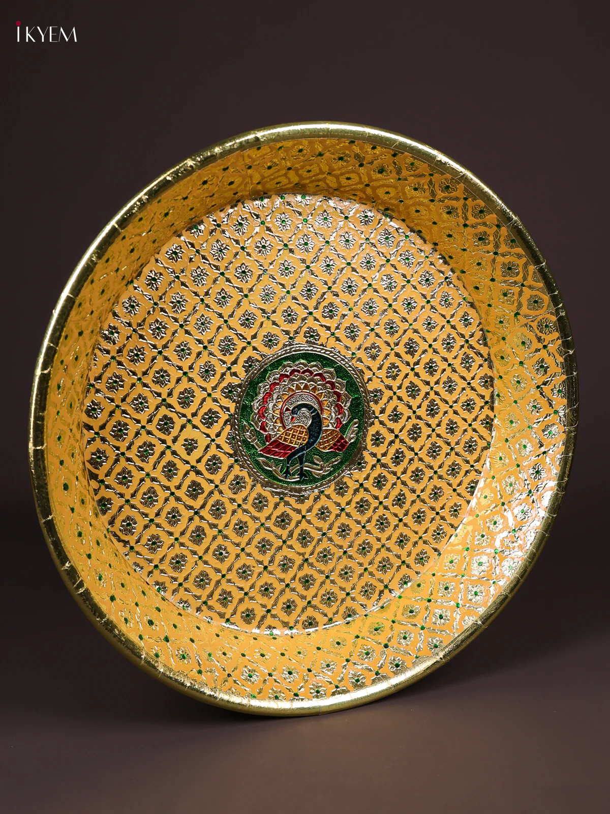 Meenakari Round Plate - Yellow - (14x14)-KEF03013 - Image 4