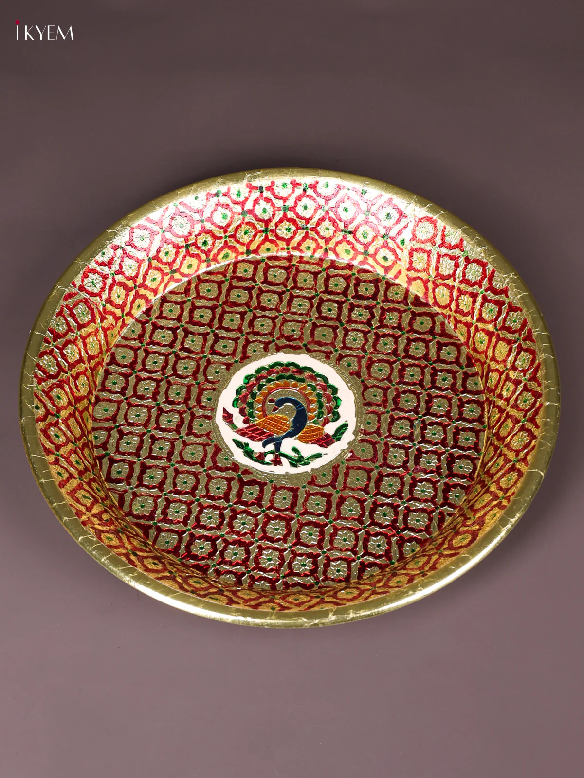 Meenakari Round Plate - Red - (14x14)-KEF03015