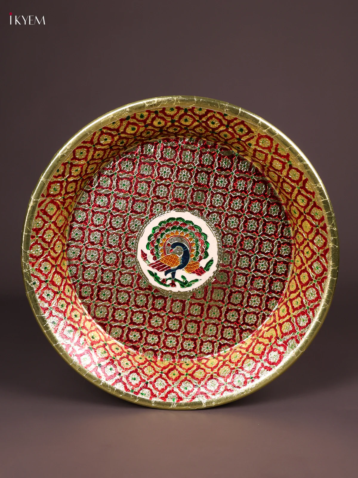 Meenakari Round Plate - Red - (14x14)-KEF03015 - Image 3
