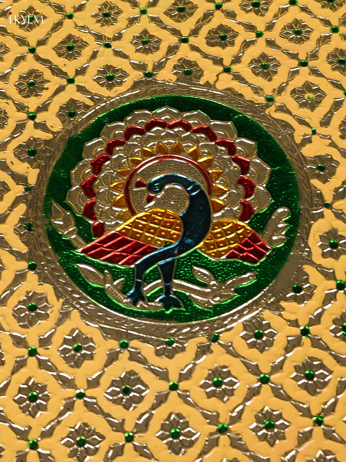 Peacock Design Meenakari Plate - Yellow - (15.5x15.5)-KEF03016 - Image 2