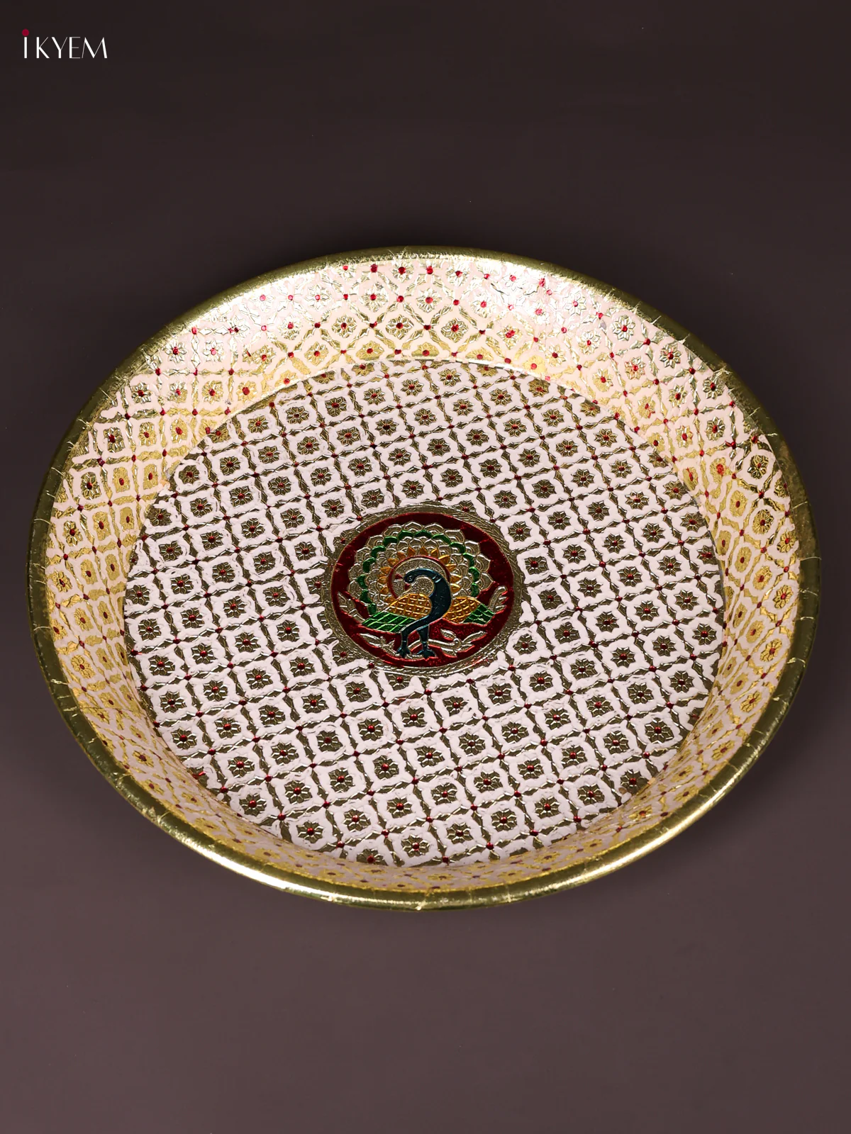 Peacock Design Meenakari Plate - White (15.5x15.5)-KEF03017