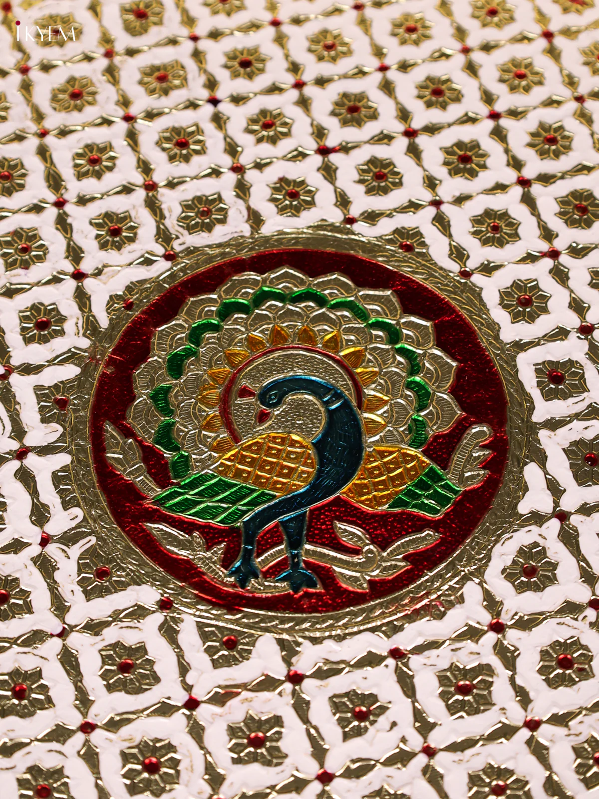 Peacock Design Meenakari Plate - White (15.5x15.5)-KEF03017 - Image 2