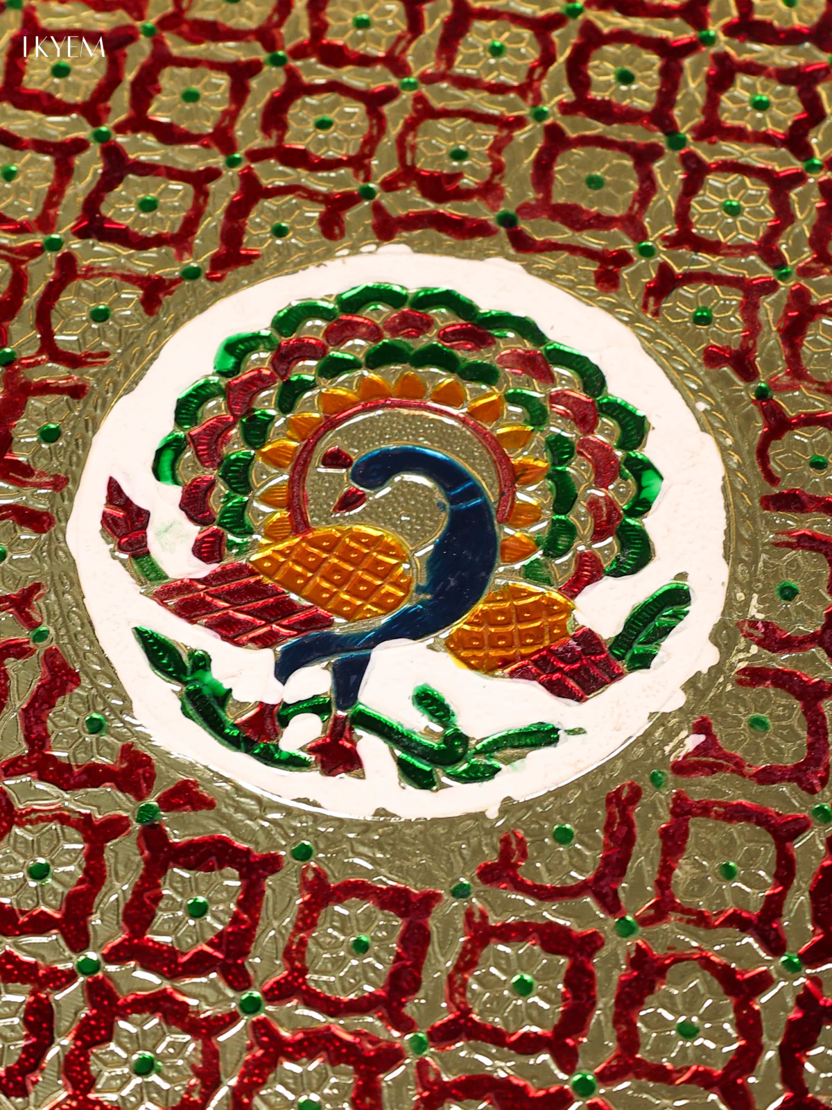 Peacock Design Meenakari Plate - Red - (15.5x15.5)-KEF03018 - Image 2
