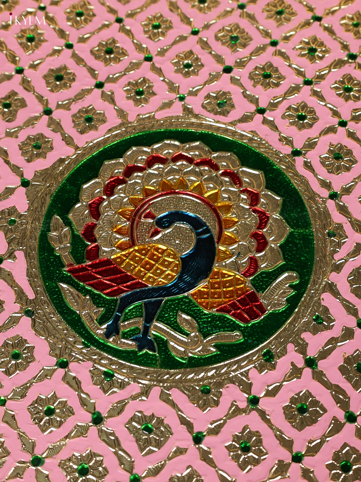 Peacock Meenakari Round Plate - Pink (15.5x15.5)-KEF03019 - Image 2