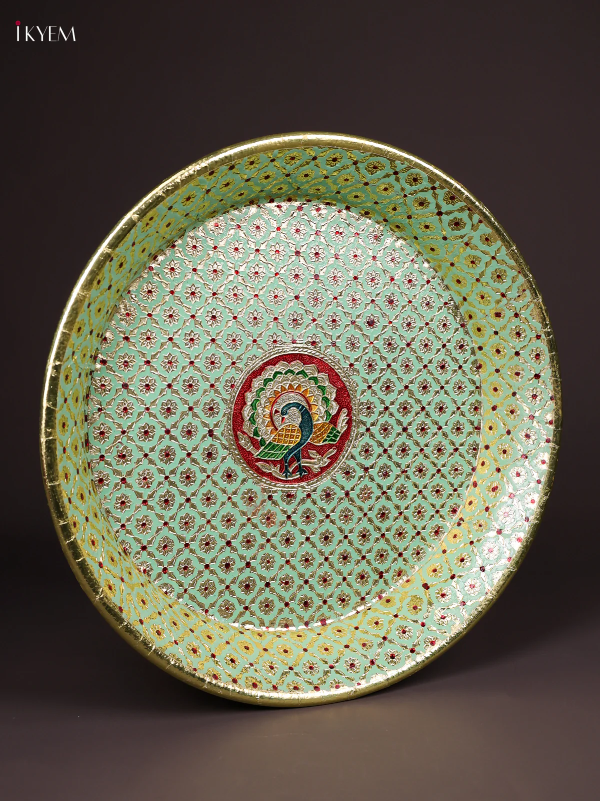 Peacock Design Meenakari Plate - Green (15.5x15.5)-KEF03020 - Image 4