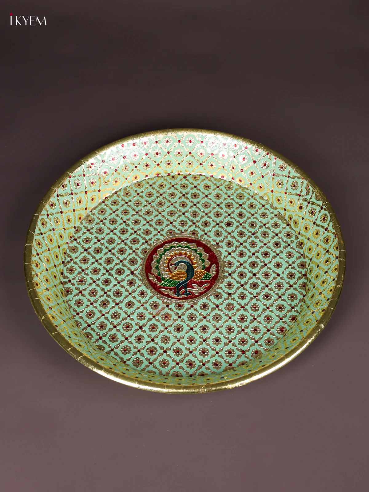 Peacock Design Meenakari Plate - Green(17.5x17.5)-KEF03021