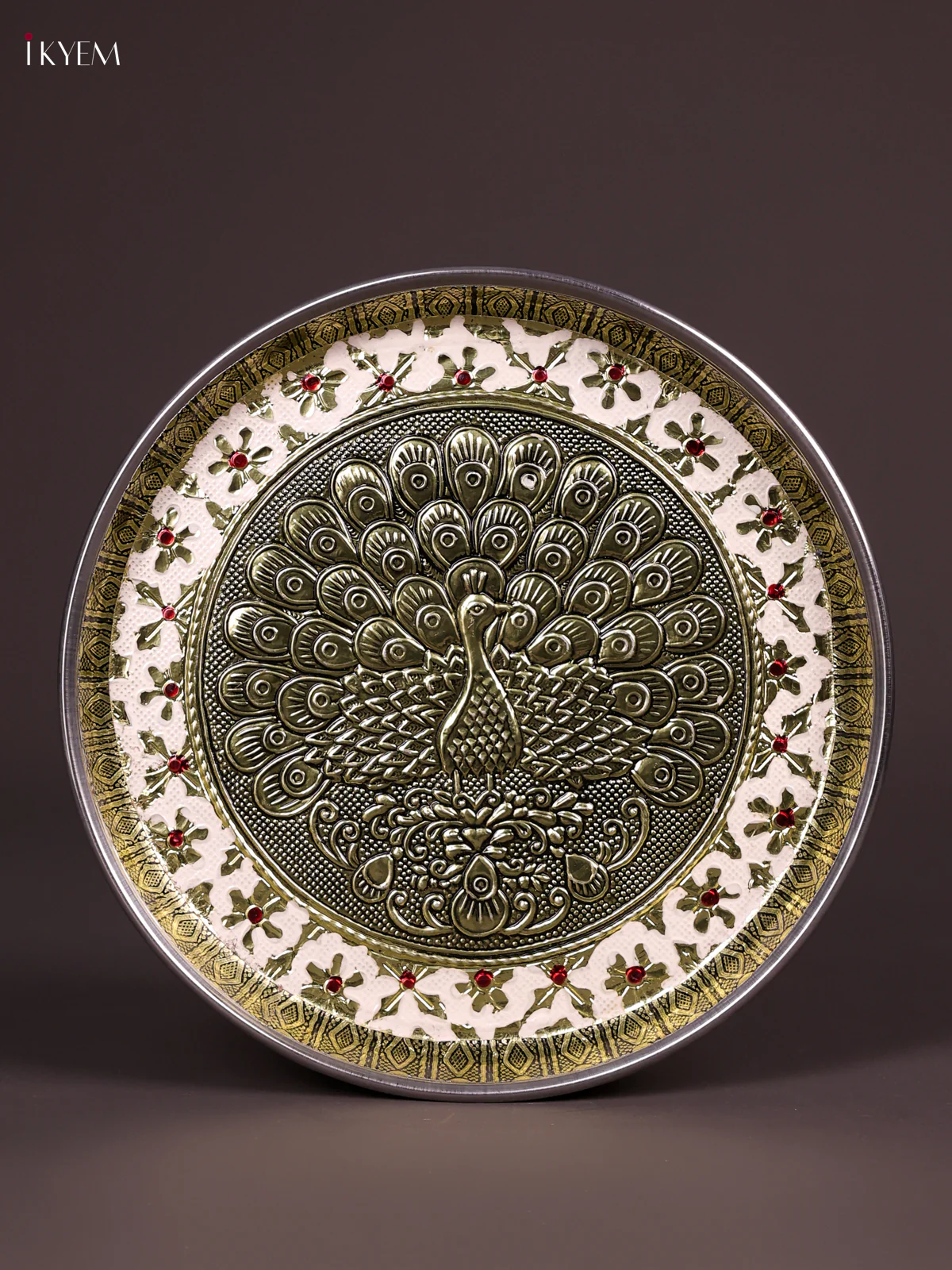 White Meenakari Plate with Peacock Design 8 Inches-KEF03026 - Image 2