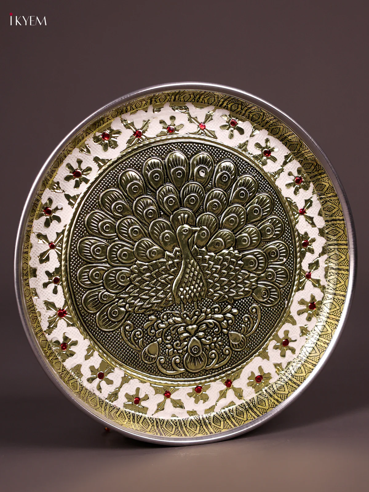 White Meenakari Plate with Peacock Design 8 Inches-KEF03026 - Image 3