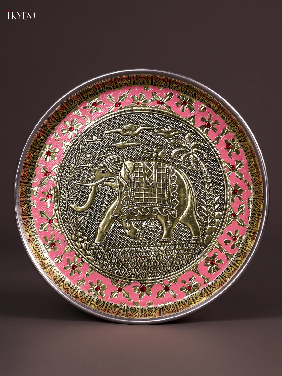Pink Meenakari Plate with Oxidized Elephant Design 8 Inches-KEF03029 - Image 2
