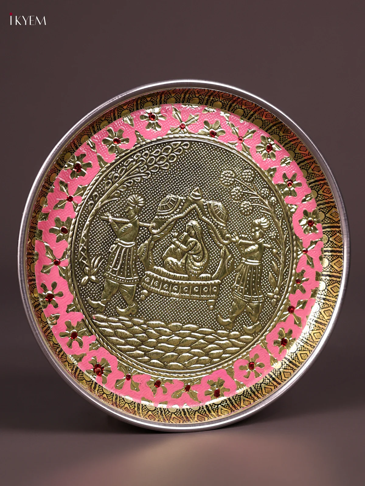 Pink Meenakari Plate with Oxidized Pallakku Design-8 Inches-KEF03030 - Image 3