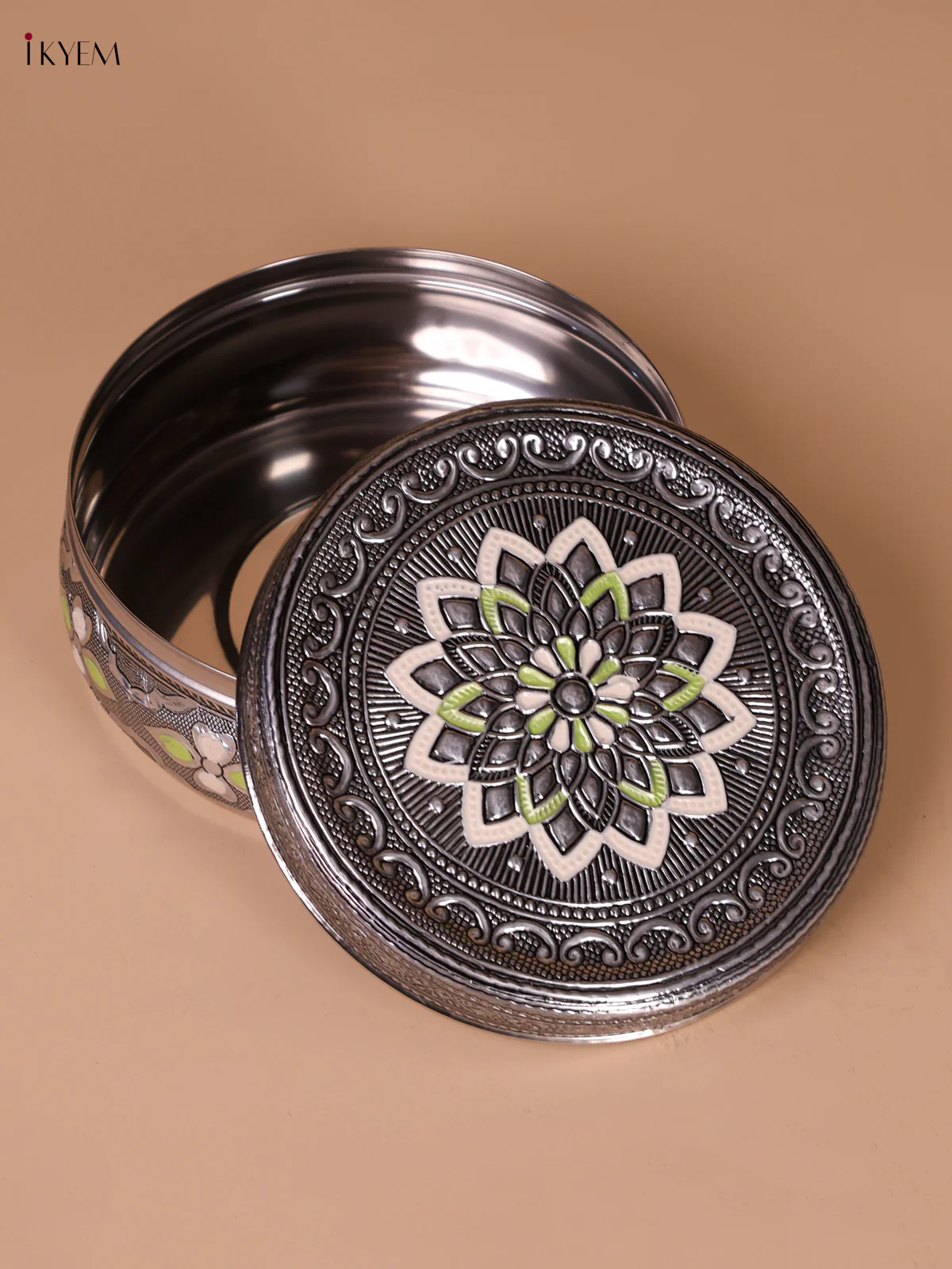 Oxidised SS Storage Box With Floral Design(6x6)-KEF04003 - Image 2