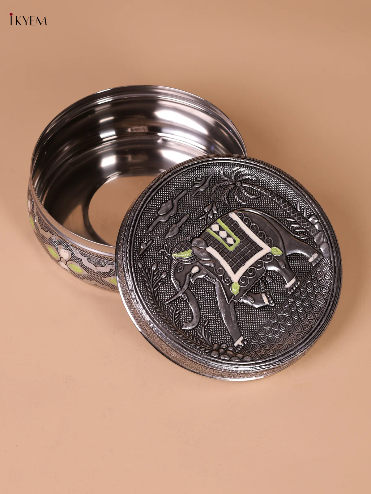 Oxidised SS Storage Box With Elephant Design(6x6)-KEF04005 - Image 2