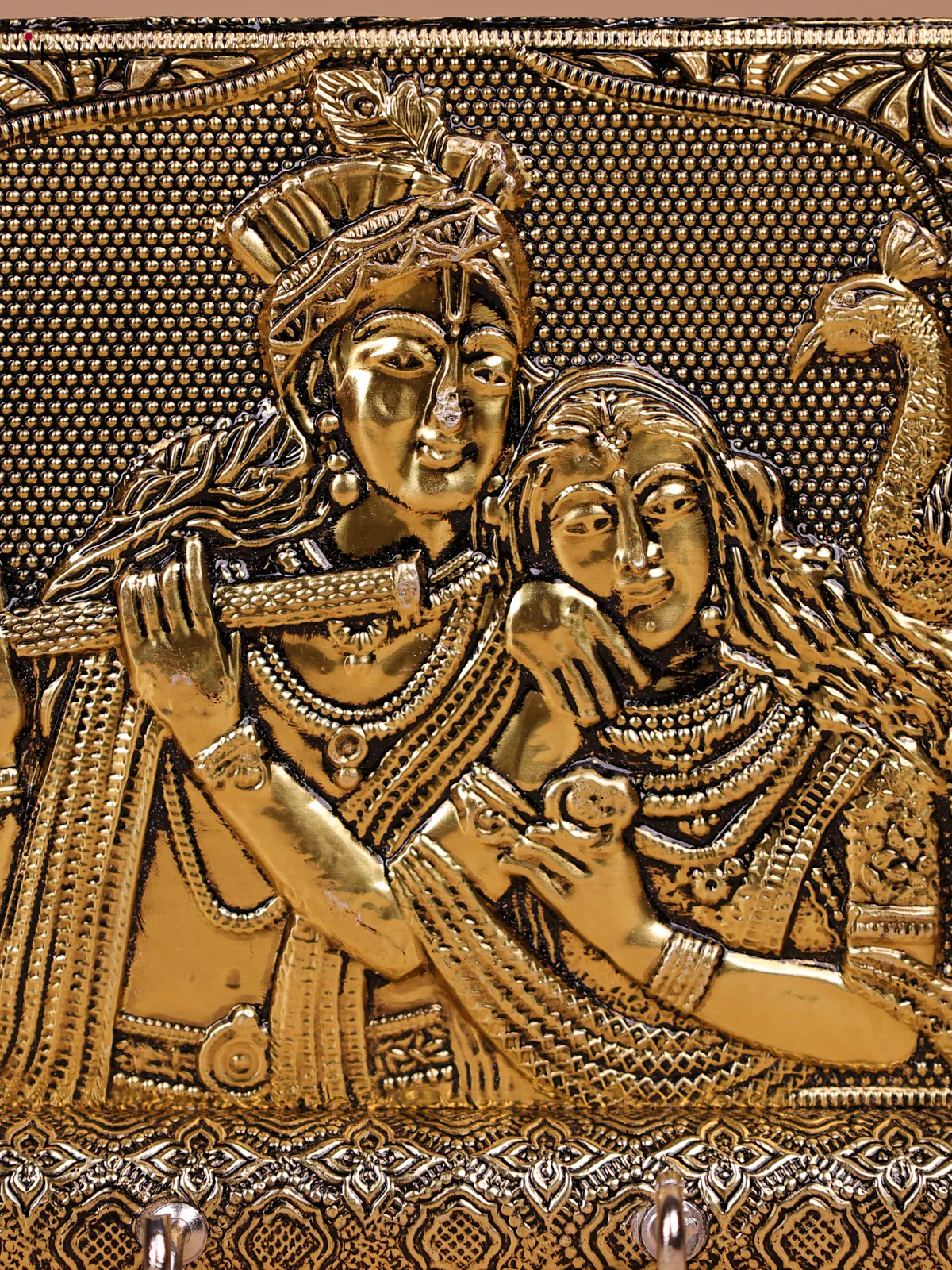 Wooden Radha Krishna Key Hanger-Gold-KEF08019 - Image 2