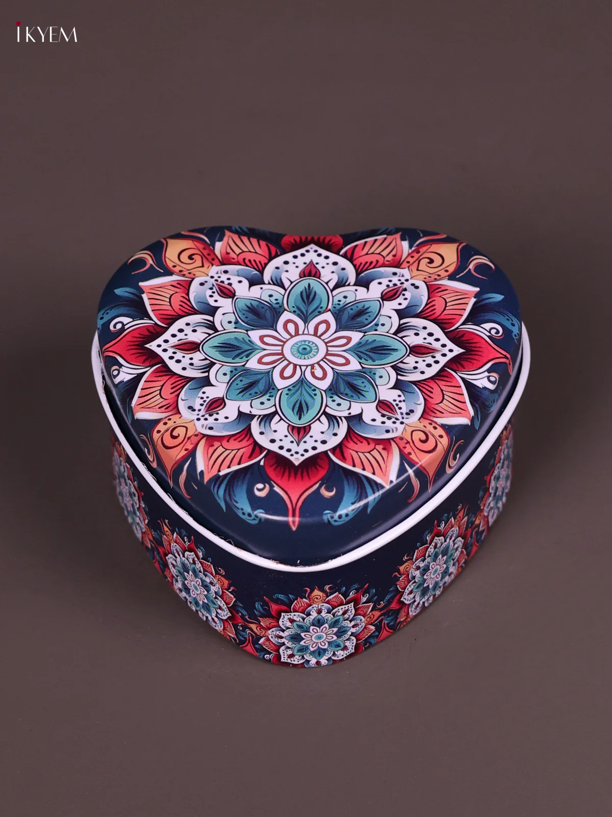 Heart Shaped Decorative Flower Design Tin Box -Green-KEF09002