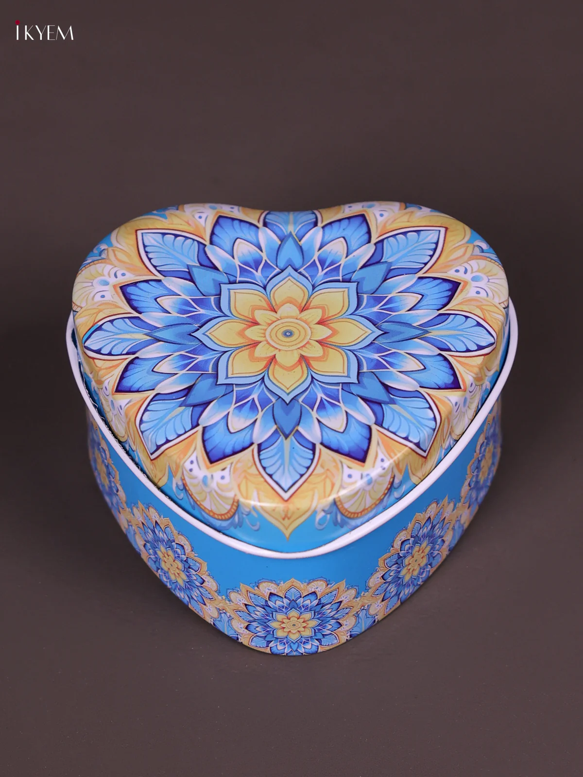 Heart Shaped Decorative Flower Design Tin Box -Blue-KEF09004