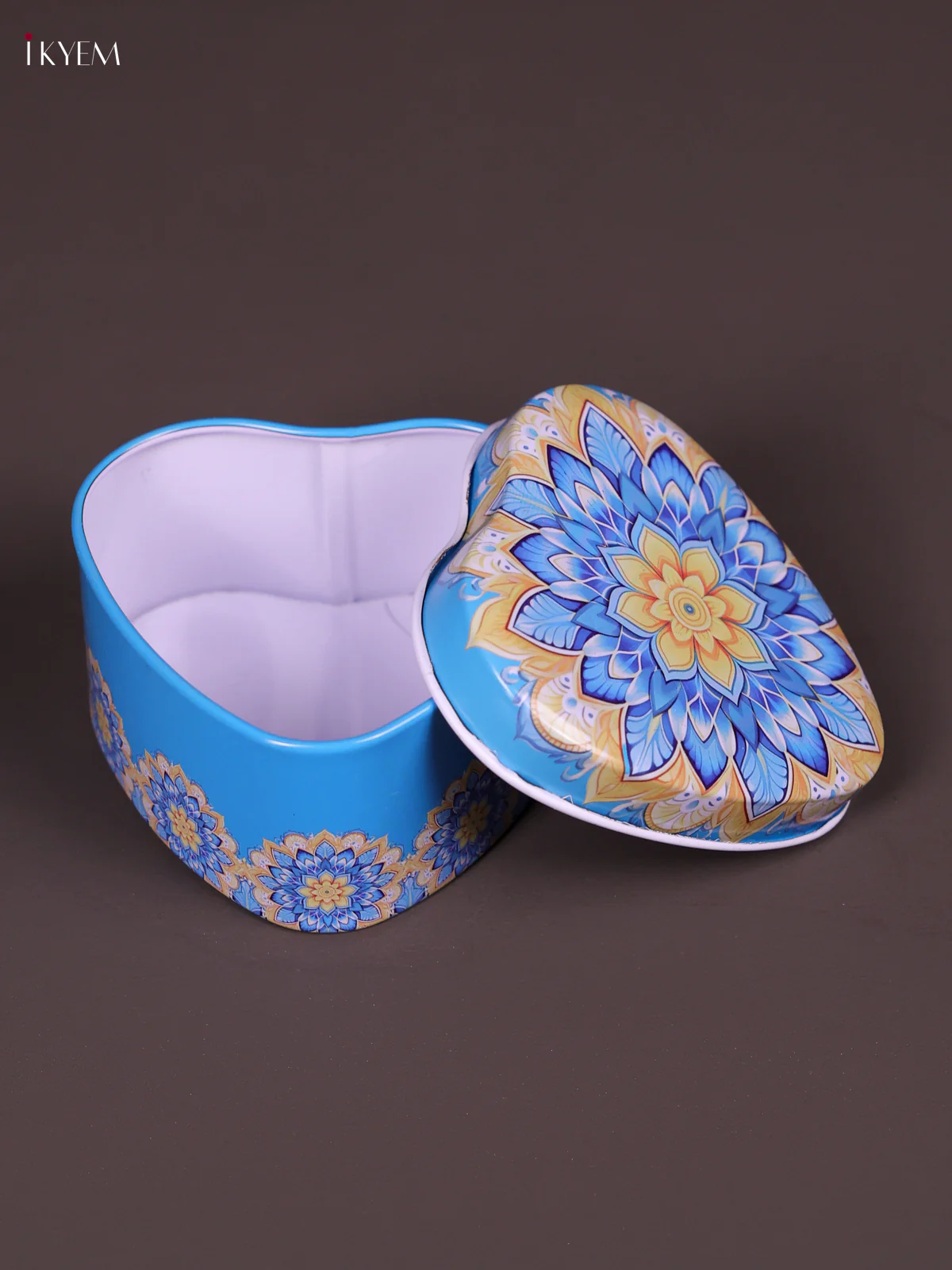 Heart Shaped Decorative Flower Design Tin Box -Blue-KEF09004 - Image 2