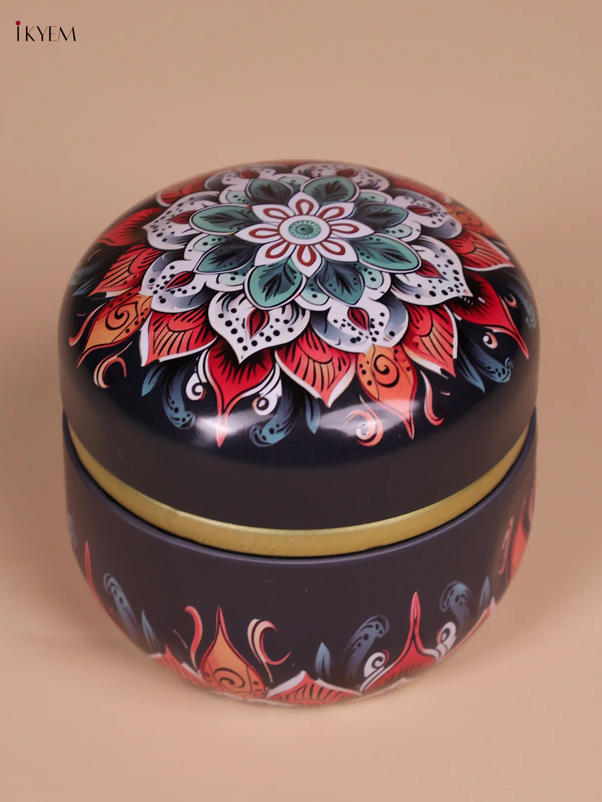 Floral Printed Tin Box- Dark Green-KEF09005