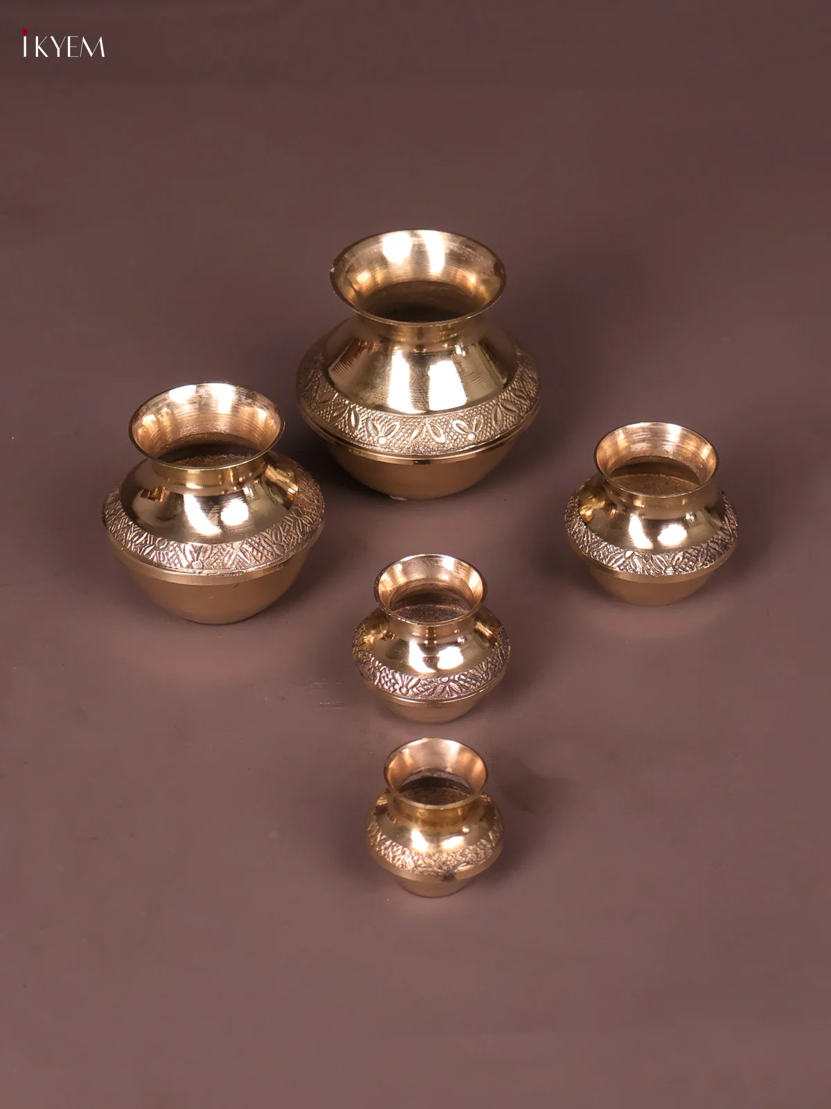 Brass Kubera Kalash set - set of 5 (8.5 in)-KEF10058 - Image 2
