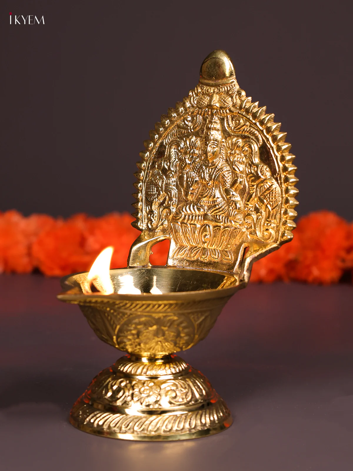 Brass Gajalakshmi Diya with Base 6inch-KEF10134