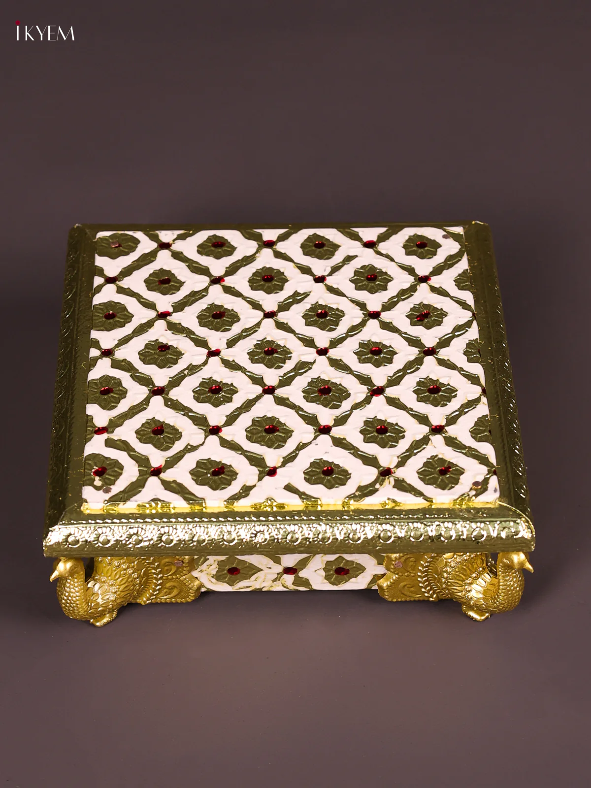 Meenakari Manai with Peacock Embossed Legs-(6x6) White-KEF12001