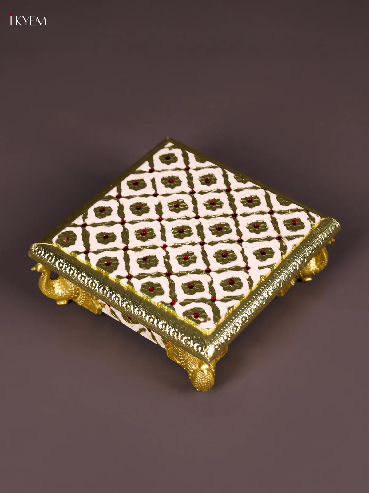 Meenakari Manai with Peacock Embossed Legs-(6x6) White-KEF12001 - Image 2