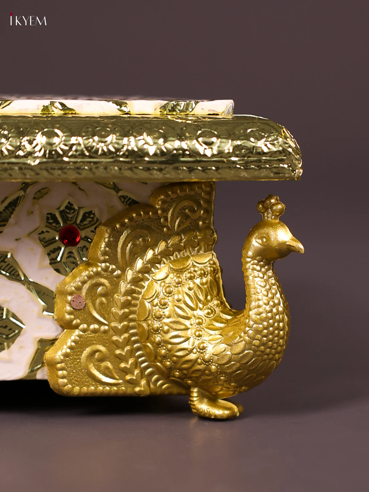 Meenakari Manai with Peacock Embossed Legs-(6x6) White-KEF12001 - Image 3