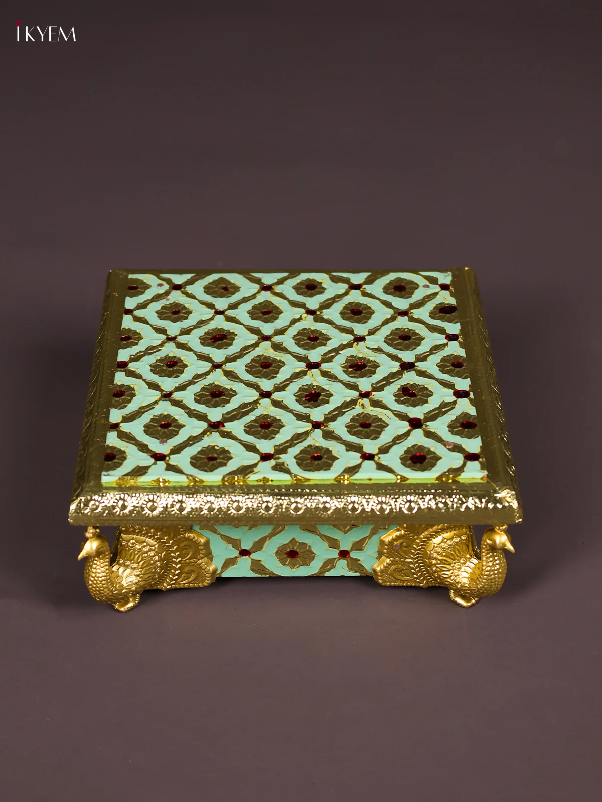 Meenakari Manai with Peacock Embossed Legs-(6x6) Pista Green-KEF12002