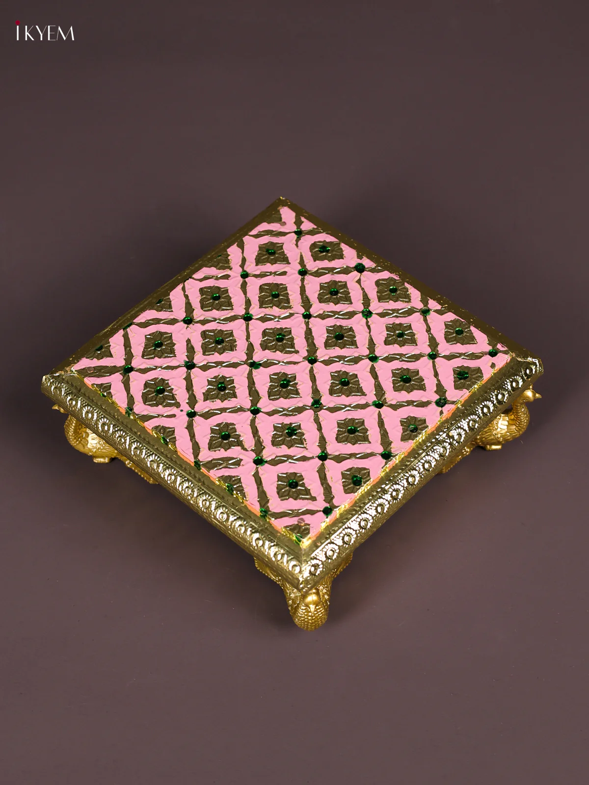 Meenakari Manai with Peacock Embossed Legs-(6x6) Pink-KEF12003 - Image 2