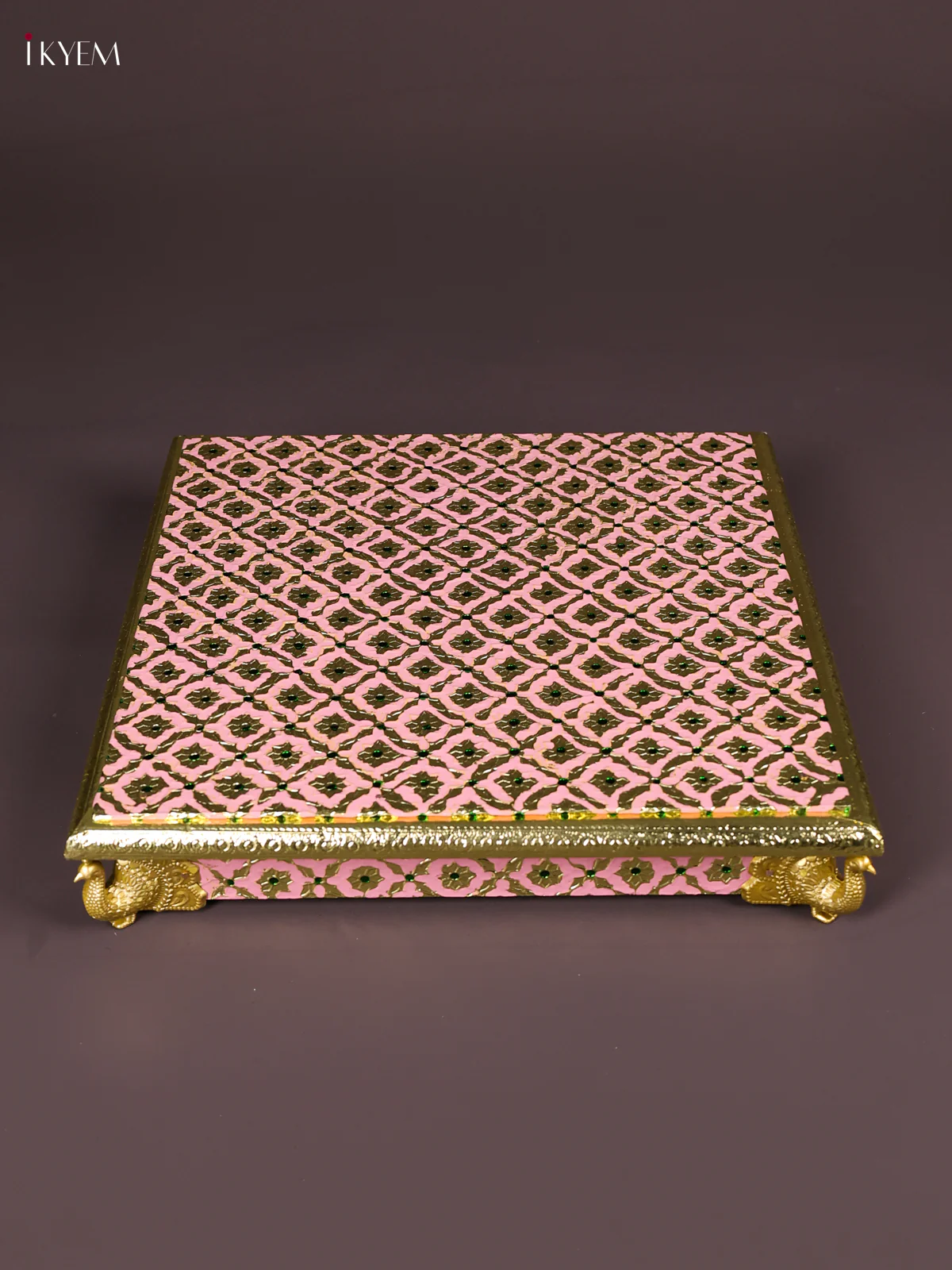 Meenakari Manai with Peacock Embossed Legs-(8x8) Pink-KEF12006