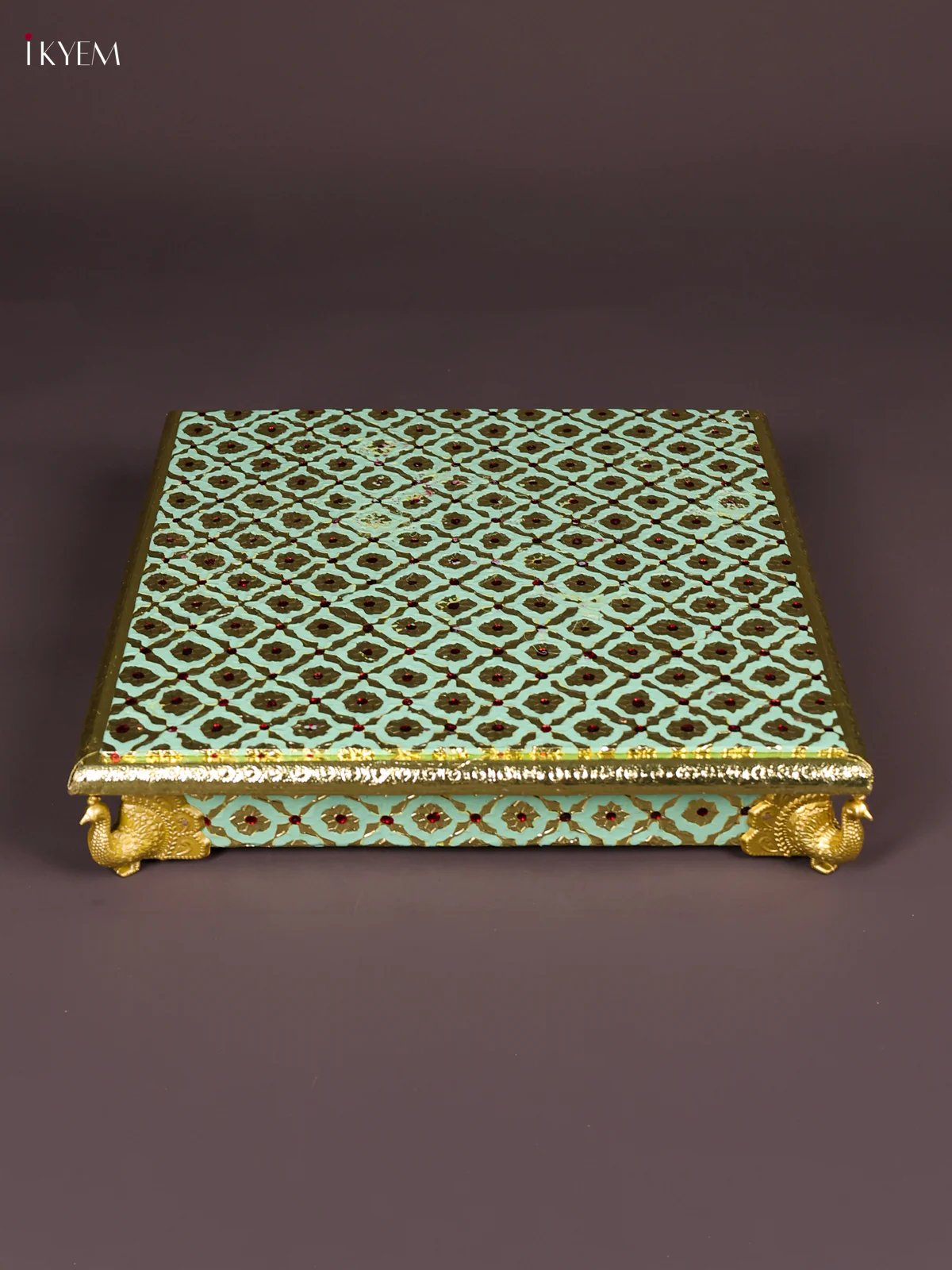 Meenakari Manai with Peacock Embossed Legs (12x12)-Pista Green-KEF12011