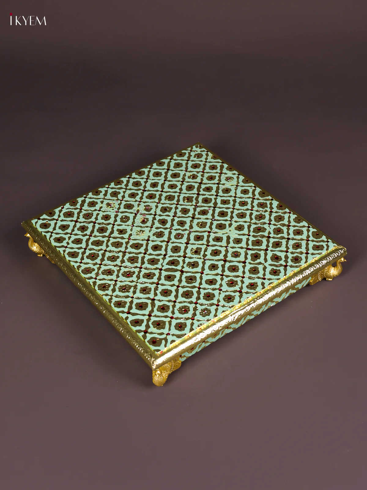 Meenakari Manai with Peacock Embossed Legs (12x12)-Pista Green-KEF12011 - Image 2