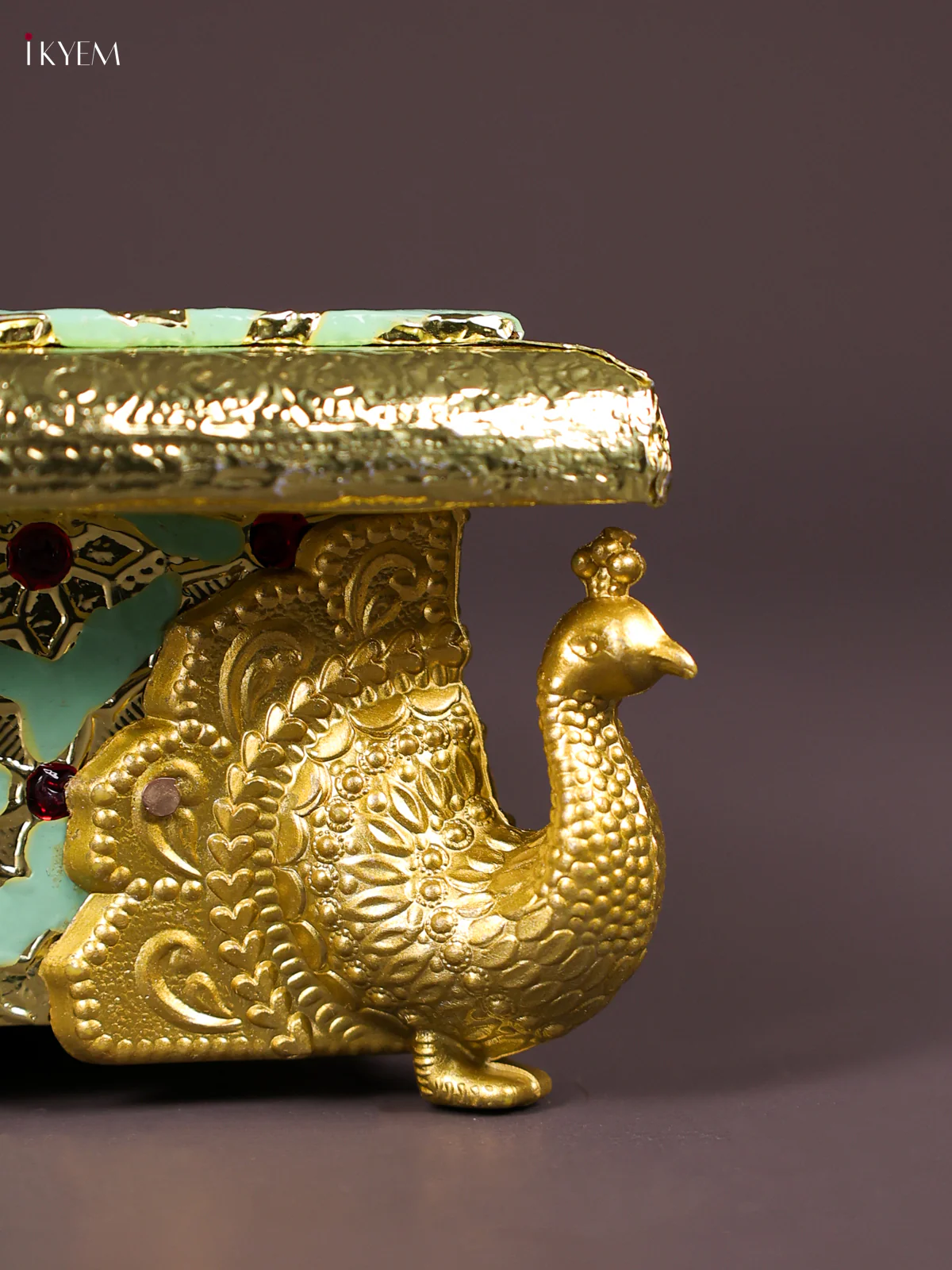 Meenakari Manai with Peacock Embossed Legs (12x12)-Pista Green-KEF12011 - Image 3