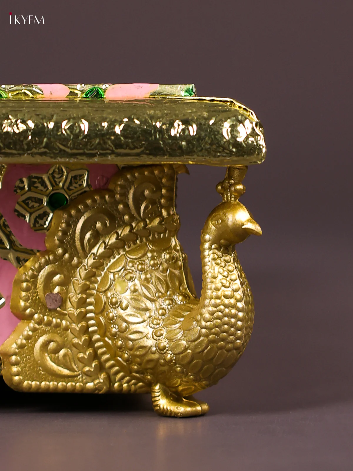 Meenakari Manai with Peacock Embossed Legs-(12x12)-Pink-KEF12012 - Image 2