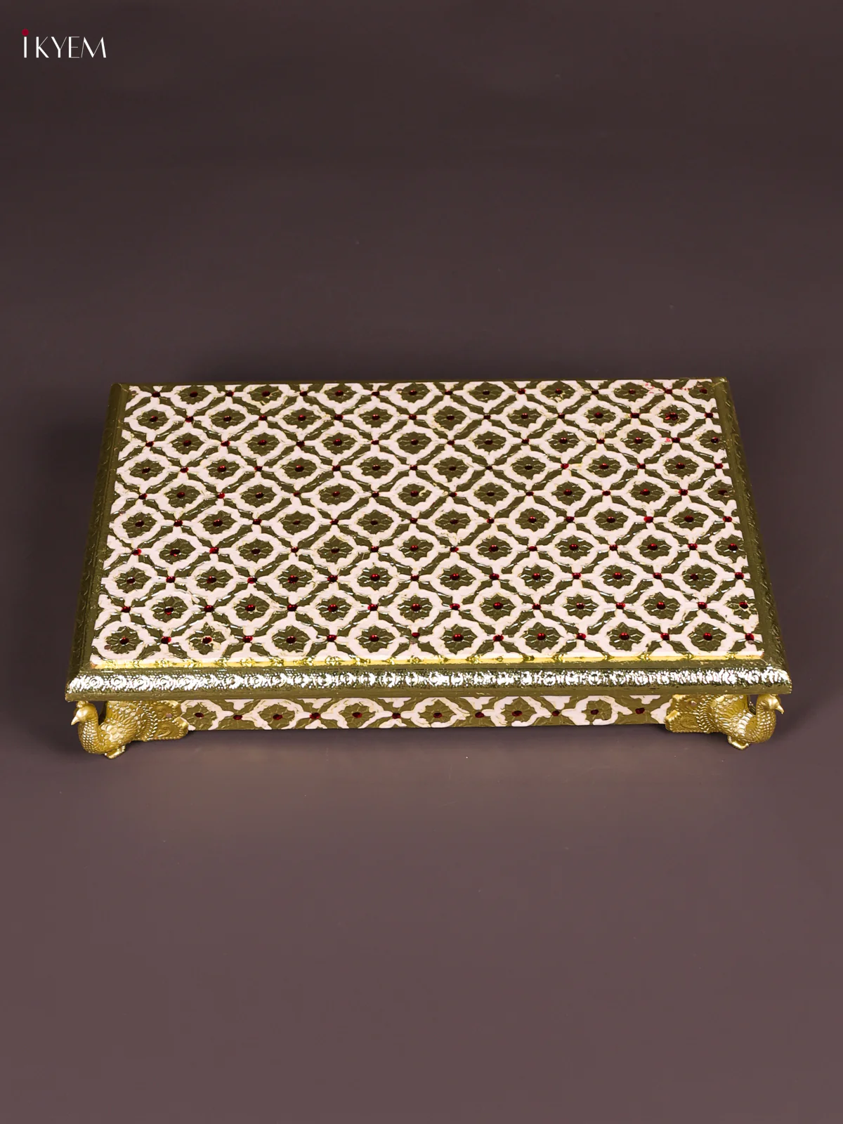 Meenakari Manai with Peacock Embossed Legs (8x12)-White-KEF12014